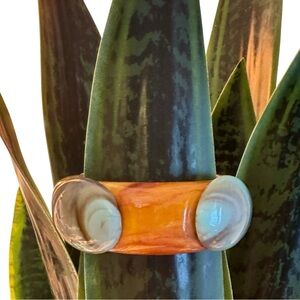 Vooki Resin Art Bangle Bracelet – Orange with Swirled Turquoise Accents